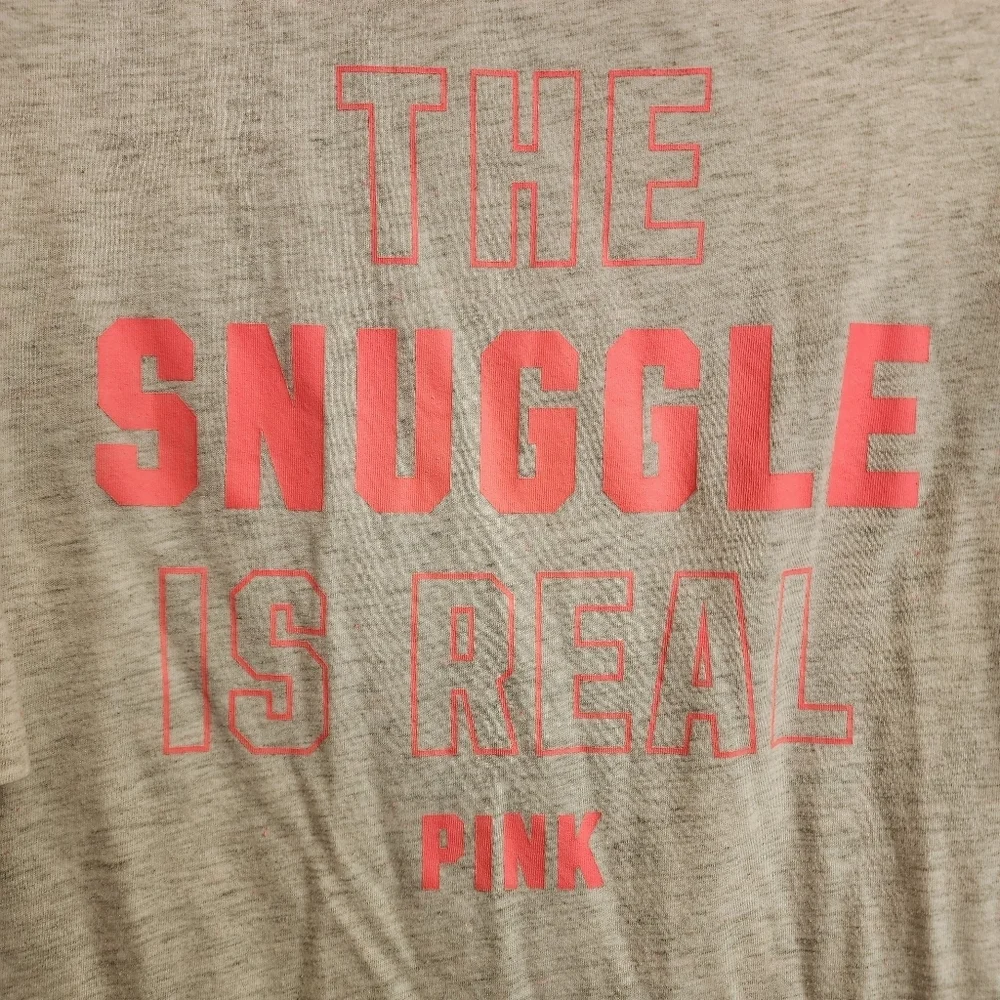 Victoria’s Secret PINK Snuggle Is Real Sleep Shirt Large Gray 3/4 Sleeve Lounge